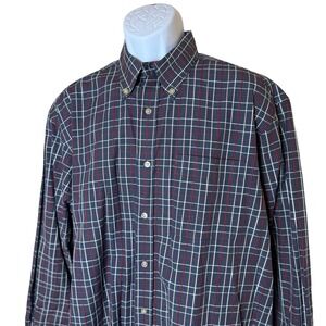 T. Harris London Plaid Red Blue Plaid Button Front Men's Shirt XL Classic Office